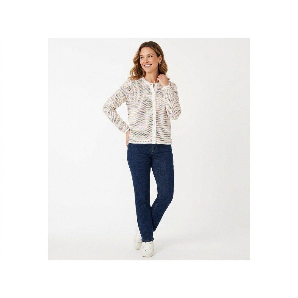 Appleseeds Women Cardigan Sweater Sz PM Crochet Button up Colorfully - Picture 5 of 15